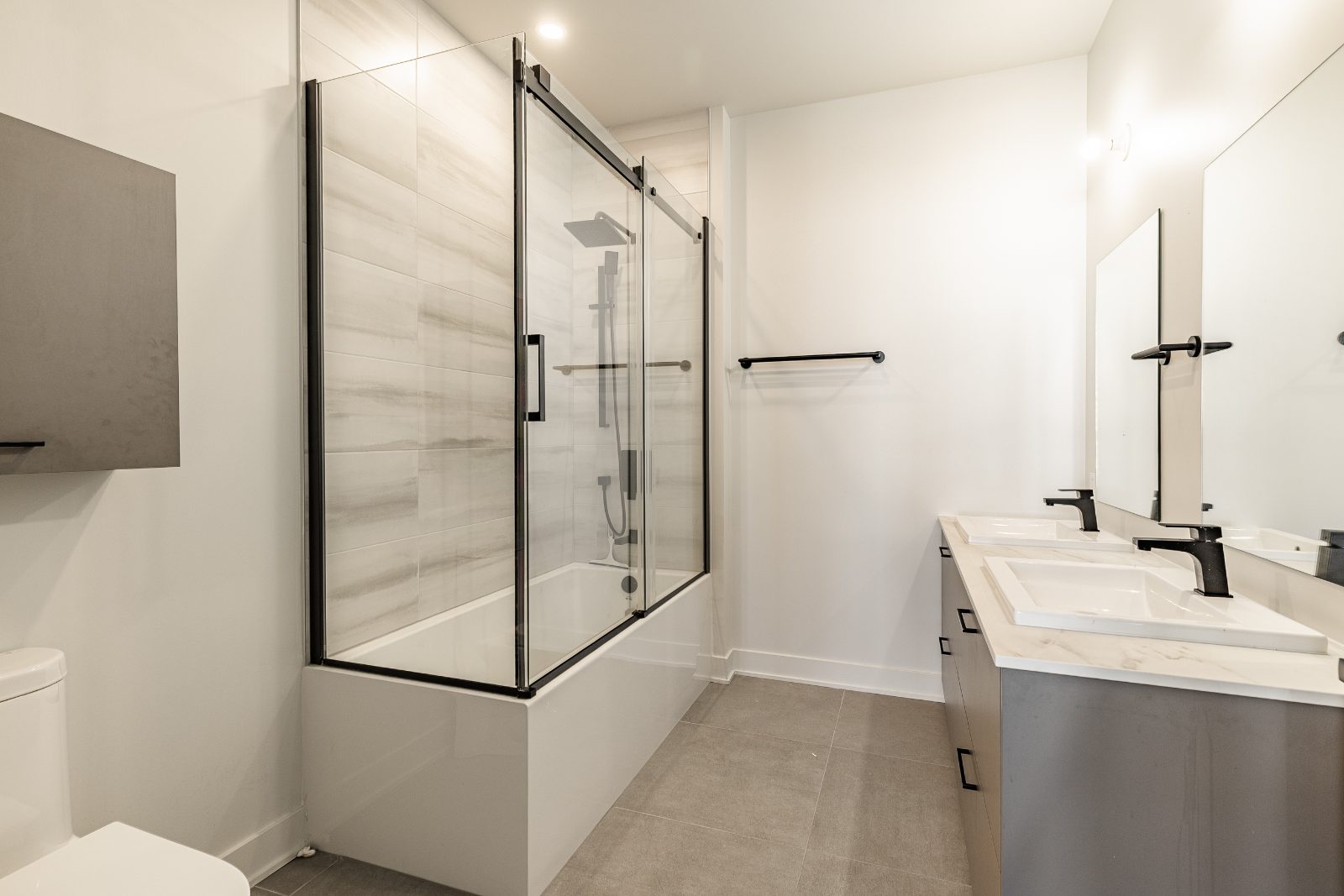 Bathroom with large glass shower