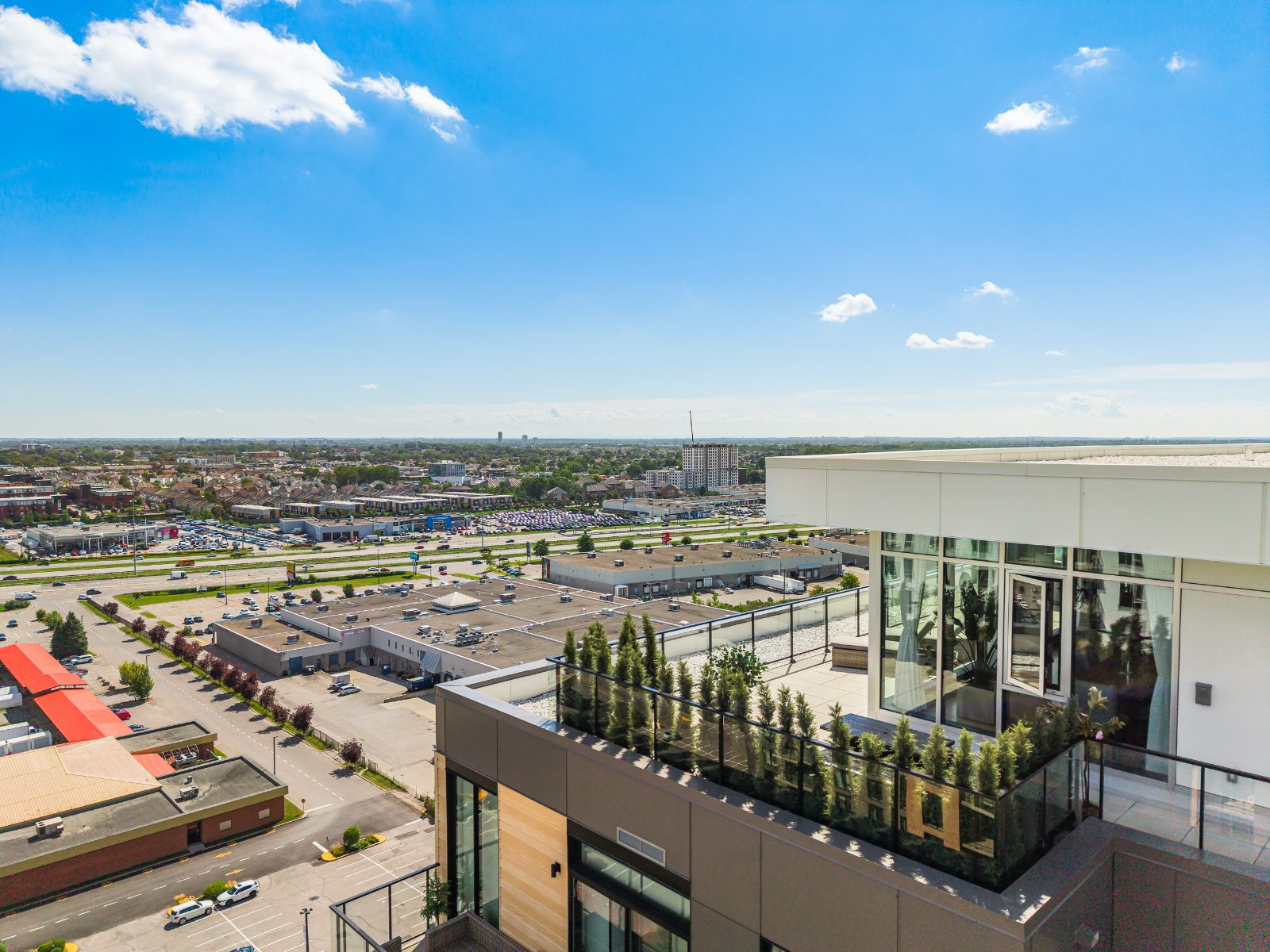 Close aerial view of the penthouse's private terrace